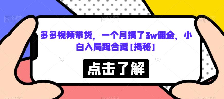 多多视频带货，一个月搞了3w佣金，小白入局超合适【揭秘】九峰网创-分享创业资讯-最新网络创业项目-分享最新赚钱项目九峰网创