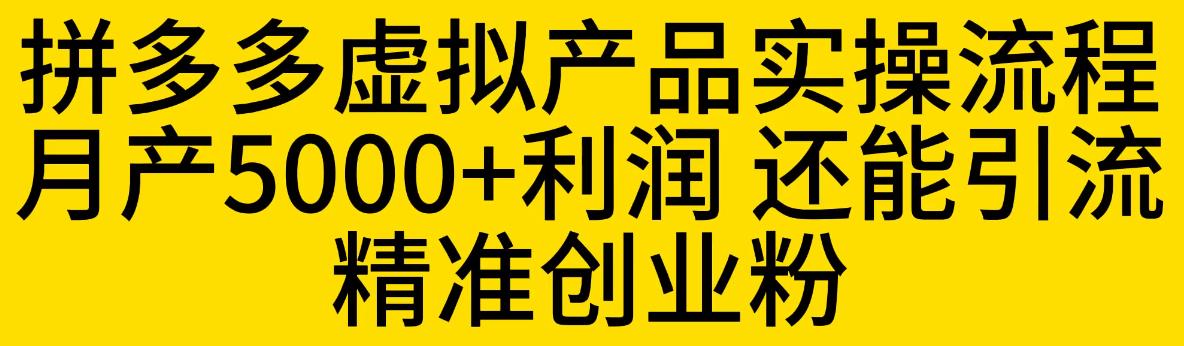 拼多多虚拟产品实操流程，月产5000+利润，还能引流精准创业粉【揭秘】九峰网创-分享创业资讯-最新网络创业项目-分享最新赚钱项目九峰网创