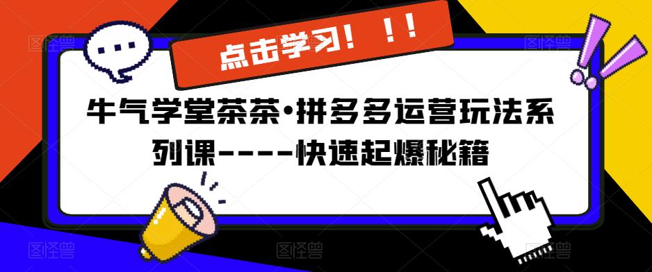 牛气学堂茶茶•拼多多运营玩法系列课—-快速起爆秘籍【更新】九峰网创-分享创业资讯-最新网络创业项目-分享最新赚钱项目九峰网创
