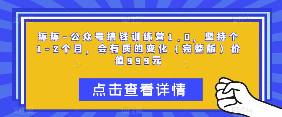 坏坏-公众号搞钱训练营1.0，坚持个1-2个月，会有质的变化（完整版）价值999元九峰网创-分享创业资讯-最新网络创业项目-分享最新赚钱项目九峰网创