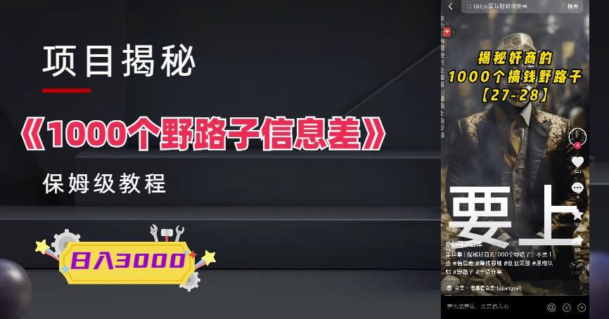 1000个野路子信息差保姆式教程-单日变现3000+的玩法解密九峰网创-分享创业资讯-最新网络创业项目-分享最新赚钱项目九峰网创