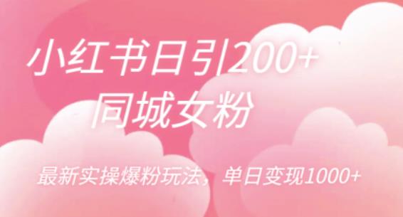 小红书日引200+同城女粉，最新实操爆粉玩法，单日变现1000+【揭秘】九峰网创-分享创业资讯-最新网络创业项目-分享最新赚钱项目九峰网创