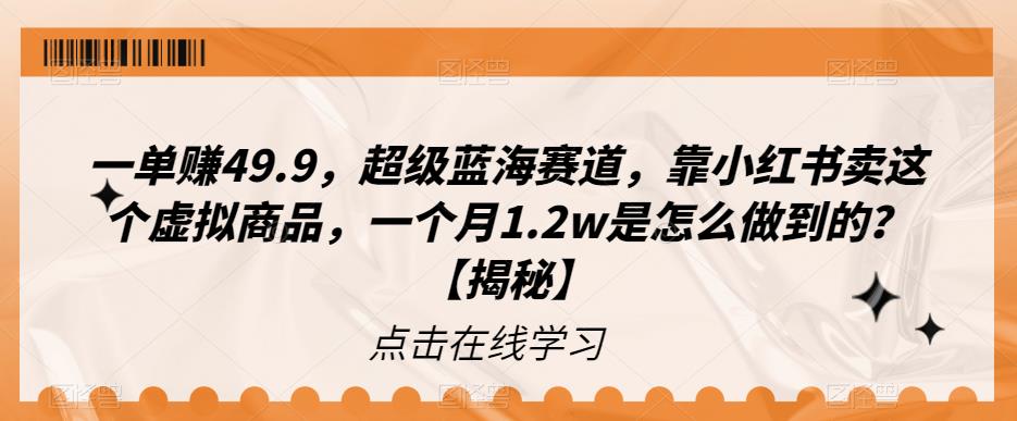 一单赚49.9，超级蓝海赛道，靠小红书卖这个虚拟商品，一个月1.2w是怎么做到的？【揭秘】九峰网创-分享创业资讯-最新网络创业项目-分享最新赚钱项目九峰网创
