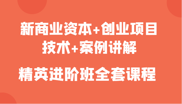 新商业资本+创业项目，技术+案例讲解，精英进阶班全套课程九峰网创-分享创业资讯-最新网络创业项目-分享最新赚钱项目九峰网创