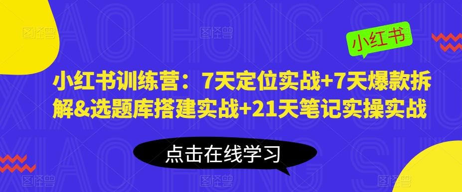 小红书训练营：7天定位实战+7天爆款拆解&选题库搭建实战+21天笔记实操实战九峰网创-分享创业资讯-最新网络创业项目-分享最新赚钱项目九峰网创