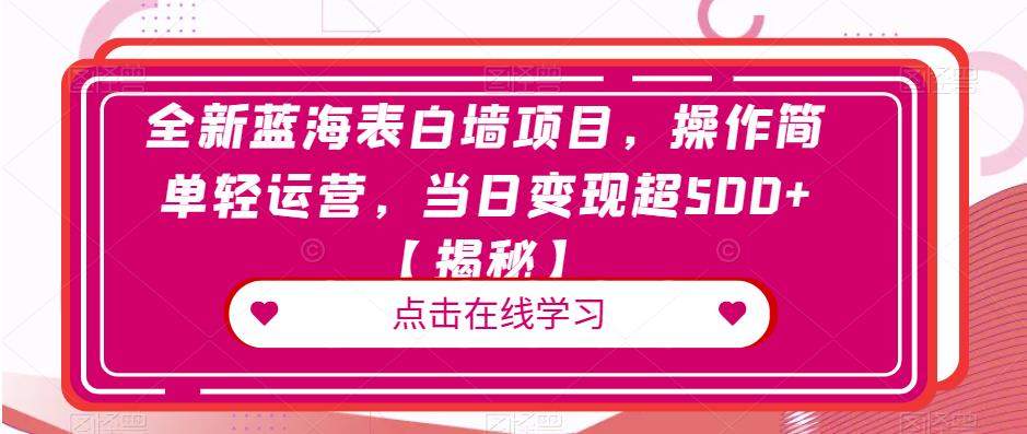 全新蓝海表白墙项目，操作简单轻运营，当日变现超500+【揭秘】九峰网创-分享创业资讯-最新网络创业项目-分享最新赚钱项目九峰网创