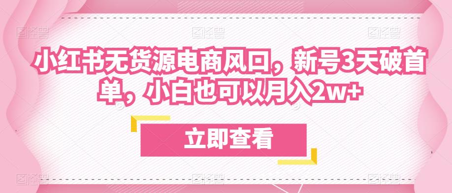 众狼电商余文小红书无货源电商风口，新号3天破首单，小白也可以月入2w+九峰网创-分享创业资讯-最新网络创业项目-分享最新赚钱项目九峰网创