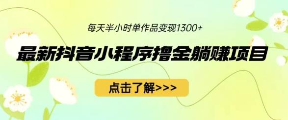 最新抖音小程序撸金躺赚项目，一部手机每天半小时，单个作品变现1300+【揭秘】九峰网创-分享创业资讯-最新网络创业项目-分享最新赚钱项目九峰网创