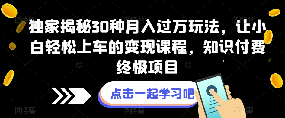 独家揭秘30种月入过万玩法，让小白轻松上车的变现课程，知识付费终极项目【揭秘】九峰网创-分享创业资讯-最新网络创业项目-分享最新赚钱项目九峰网创