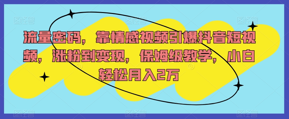 流量密码，靠情感视频引爆抖音短视频，涨粉到变现，保姆级教学，小白轻松月入2万【揭秘】九峰网创-分享创业资讯-最新网络创业项目-分享最新赚钱项目九峰网创