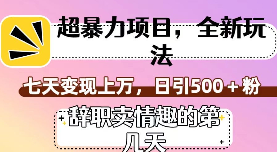 超暴利项目，全新玩法（辞职卖情趣的第几天），七天变现上万，日引500+粉【揭秘】九峰网创-分享创业资讯-最新网络创业项目-分享最新赚钱项目九峰网创