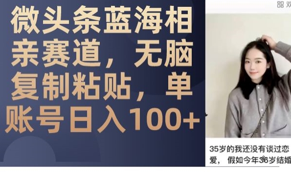 微头条蓝海相亲赛道，无脑复制粘贴，单账号日入100+九峰网创-分享创业资讯-最新网络创业项目-分享最新赚钱项目九峰网创