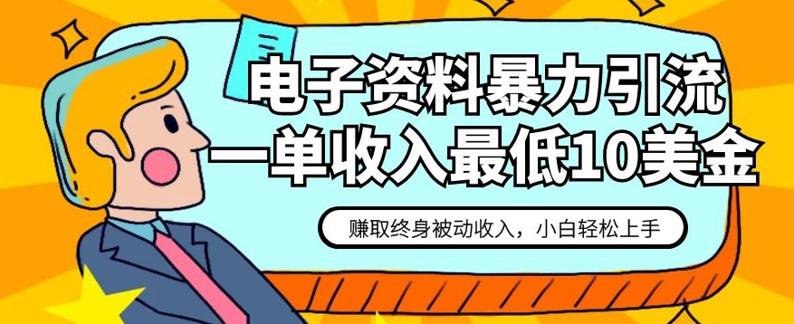 电子资料暴力引流，一单最低10美金，赚取终身被动收入，保姆级教程【揭秘】九峰网创-分享创业资讯-最新网络创业项目-分享最新赚钱项目九峰网创