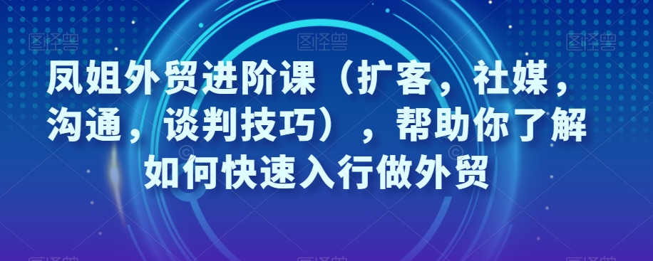 凤姐外贸进阶课（扩客，社媒，沟通，谈判技巧），帮助你了解如何快速入行做外贸九峰网创-分享创业资讯-最新网络创业项目-分享最新赚钱项目九峰网创