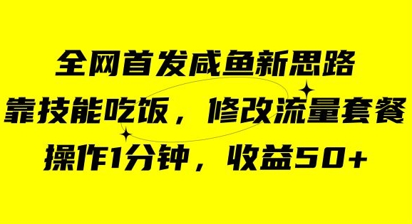 咸鱼冷门新玩法，靠“技能吃饭”，修改流量套餐，操作1分钟，收益50【揭秘】九峰网创-分享创业资讯-最新网络创业项目-分享最新赚钱项目九峰网创