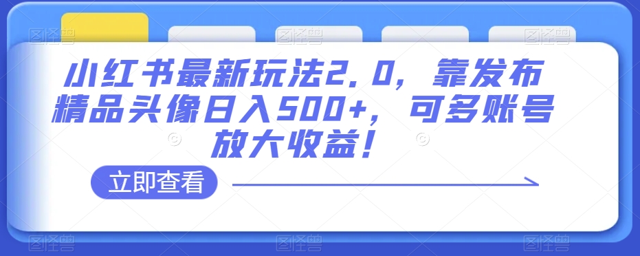 小红书最新玩法2.0，靠发布精品头像日入500+，可多账号放大收益！【揭秘】九峰网创-分享创业资讯-最新网络创业项目-分享最新赚钱项目九峰网创