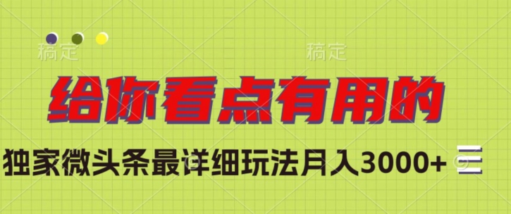 独家微头条最详细玩法，月入3000+【揭秘】九峰网创-分享创业资讯-最新网络创业项目-分享最新赚钱项目九峰网创