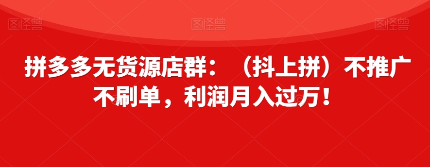 拼多多无货源店群：（抖上拼）不推广不刷单，利润月入过万！【揭秘】九峰网创-分享创业资讯-最新网络创业项目-分享最新赚钱项目九峰网创