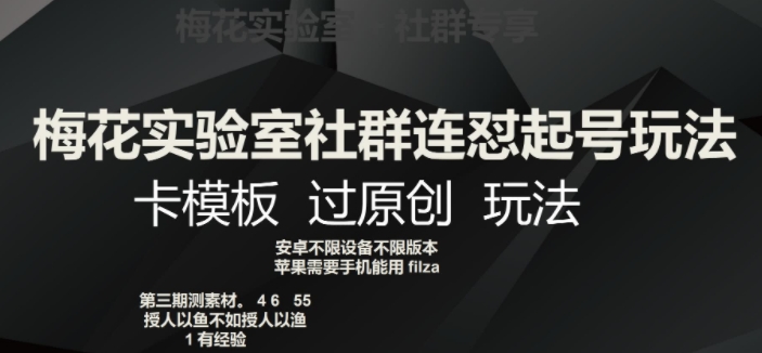 梅花实验室社群连怼起号玩法，卡模板过原创玩法【揭秘】九峰网创-分享创业资讯-最新网络创业项目-分享最新赚钱项目九峰网创