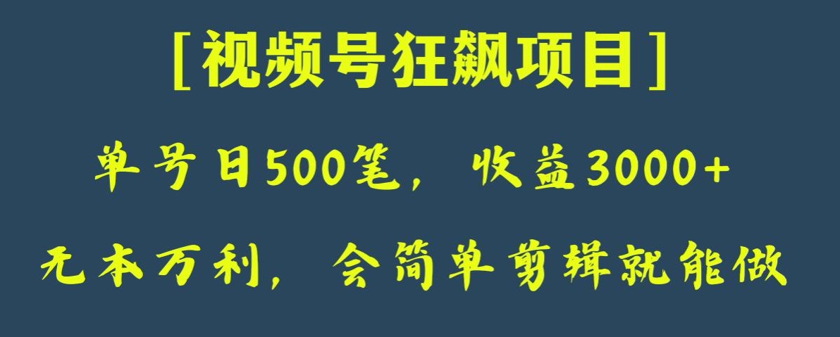 日收款500笔，纯利润3000+，视频号狂飙项目，会简单剪辑就能做【揭秘】九峰网创-分享创业资讯-最新网络创业项目-分享最新赚钱项目九峰网创