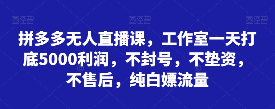 拼多多无人直播课，工作室一天打底5000利润，不封号，不垫资，不售后，纯白嫖流量九峰网创-分享创业资讯-最新网络创业项目-分享最新赚钱项目九峰网创