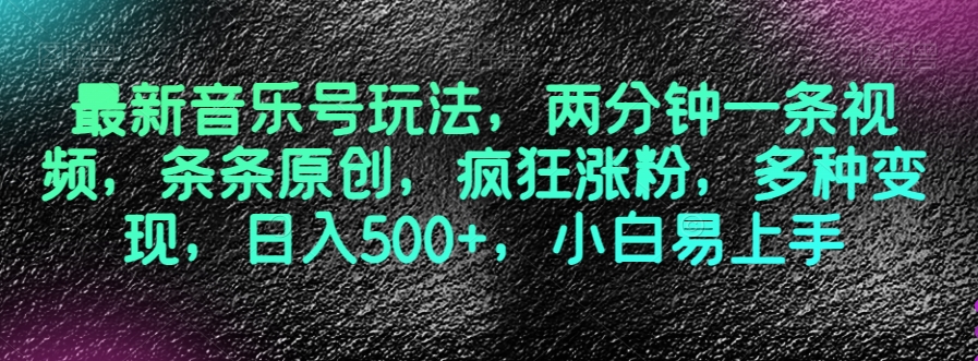 最新音乐号玩法，两分钟一条视频，条条原创，疯狂涨粉，多种变现，日入500+，小白易上手【揭秘】九峰网创-分享创业资讯-最新网络创业项目-分享最新赚钱项目九峰网创