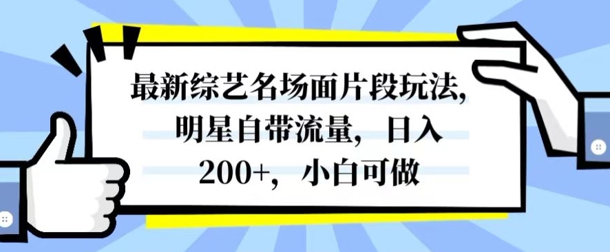 最新综艺名场面片段玩法，明星自带流量，日入200+，小白可做【揭秘】九峰网创-分享创业资讯-最新网络创业项目-分享最新赚钱项目九峰网创