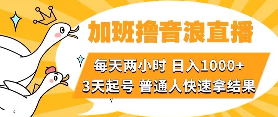加班撸音浪直播，每天两小时，日入1000+，直播话术才3句，3天起号，普通人快速拿结果【揭秘】九峰网创-分享创业资讯-最新网络创业项目-分享最新赚钱项目九峰网创