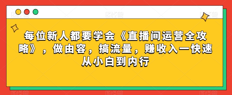 每位新人都要学会《直播间运营全攻略》，做由容，搞流量，赚收入一快速从小白到内行九峰网创-分享创业资讯-最新网络创业项目-分享最新赚钱项目九峰网创