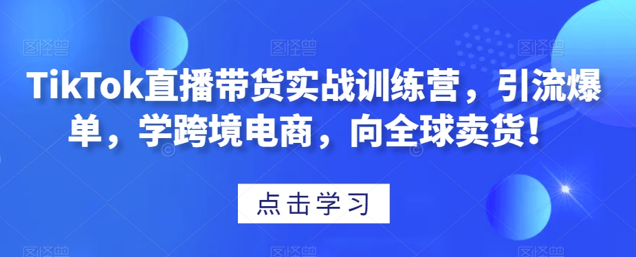 TikTok直播带货实战训练营，引流爆单，学跨境电商，向全球卖货！九峰网创-分享创业资讯-最新网络创业项目-分享最新赚钱项目九峰网创
