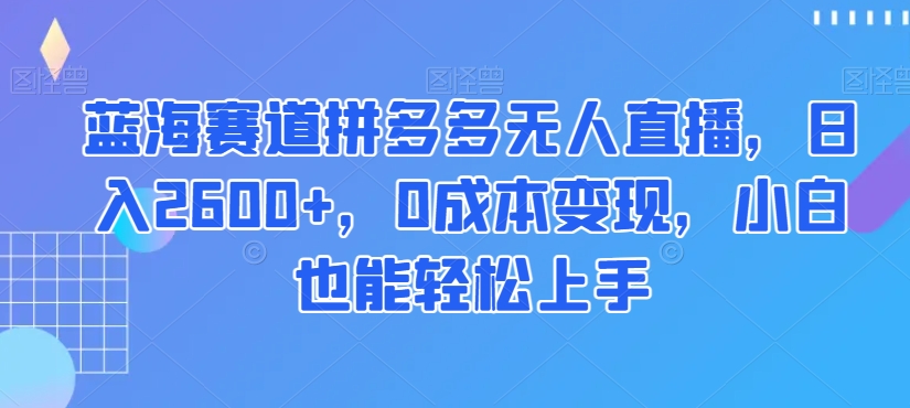 蓝海赛道拼多多无人直播，日入2600+，0成本变现，小白也能轻松上手【揭秘】九峰网创-分享创业资讯-最新网络创业项目-分享最新赚钱项目九峰网创