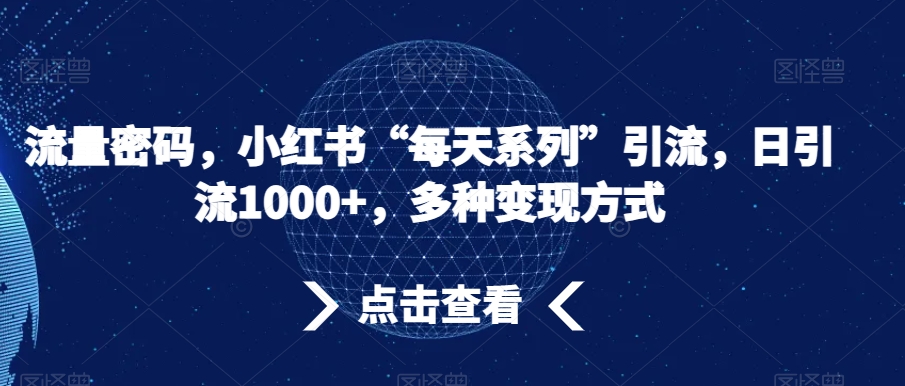 流量密码，小红书“每天系列”引流，日引流1000+，多种变现方式【揭秘】九峰网创-分享创业资讯-最新网络创业项目-分享最新赚钱项目九峰网创