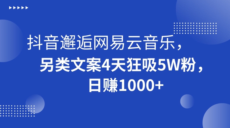 抖音邂逅网易云音乐，另类文案4天狂吸5W粉，日赚1000+【揭秘】九峰网创-分享创业资讯-最新网络创业项目-分享最新赚钱项目九峰网创
