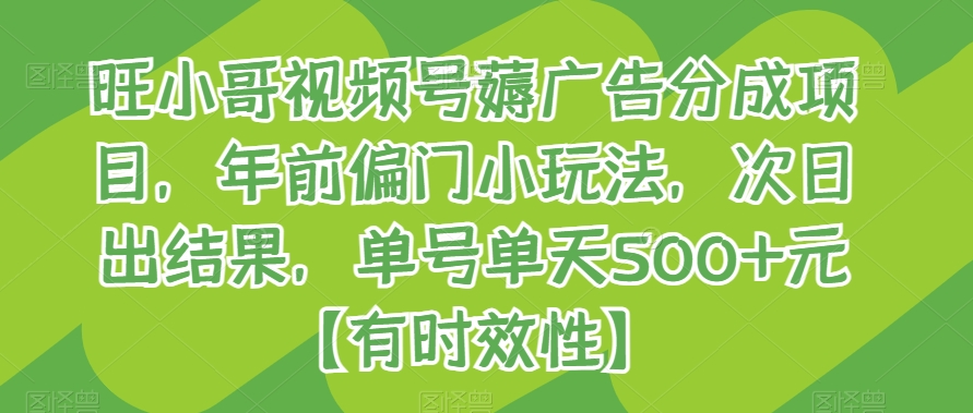 旺小哥视频号薅广告分成项目，年前偏门小玩法，次日出结果，单号单天500+元【有时效性】九峰网创-分享创业资讯-最新网络创业项目-分享最新赚钱项目九峰网创
