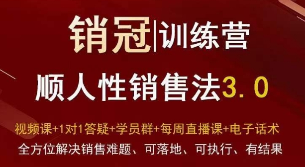 爆款！销冠训练营3.0之顺人性销售法，全方位解决销售难题、可落地、可执行、有结果九峰网创-分享创业资讯-最新网络创业项目-分享最新赚钱项目九峰网创