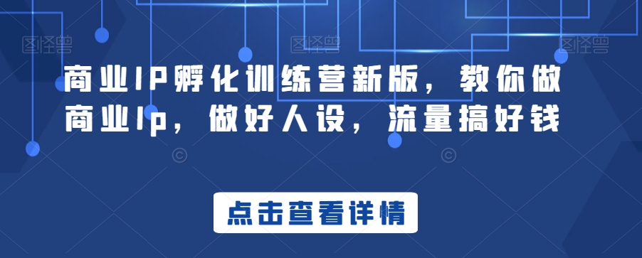 商业IP孵化训练营新版，教你做商业Ip，做好人设，流量搞好钱九峰网创-分享创业资讯-最新网络创业项目-分享最新赚钱项目九峰网创