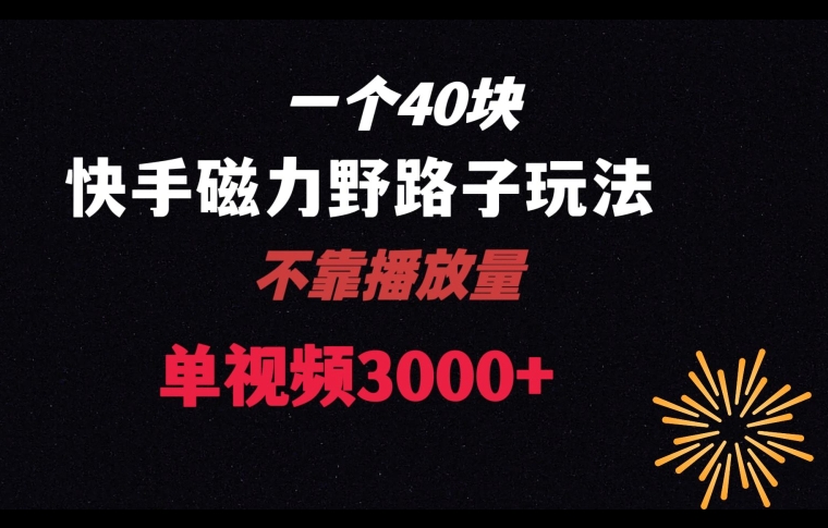 一个40块，快手联合美团磁力新玩法，无视机制野路子玩法，单视频收益4位数【揭秘】九峰网创-分享创业资讯-最新网络创业项目-分享最新赚钱项目九峰网创