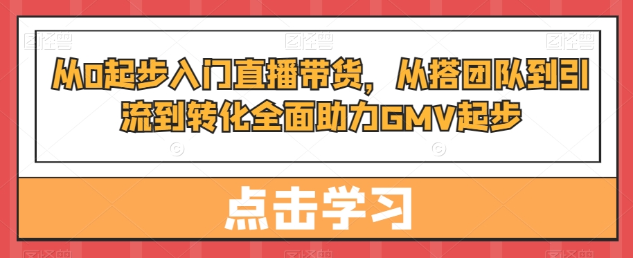 从0起步入门直播带货，​从搭团队到引流到转化全面助力GMV起步九峰网创-分享创业资讯-最新网络创业项目-分享最新赚钱项目九峰网创