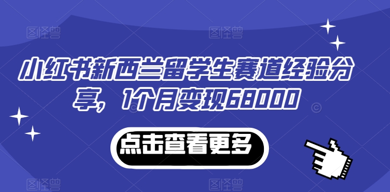 小红书新西兰留学生赛道经验分享，1个月变现68000九峰网创-分享创业资讯-最新网络创业项目-分享最新赚钱项目九峰网创