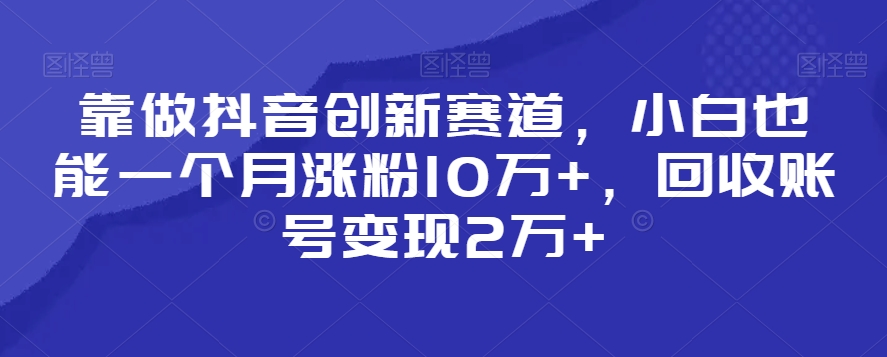 靠做抖音创新赛道，小白也能一个月涨粉10万+，回收账号变现2万+九峰网创-分享创业资讯-最新网络创业项目-分享最新赚钱项目九峰网创