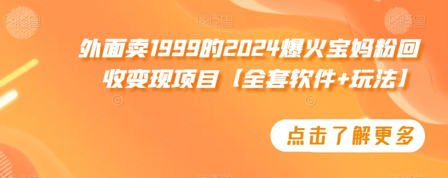 外面卖1999的2024爆火宝妈粉回收变现项目【全套软件+玩法】九峰网创-分享创业资讯-最新网络创业项目-分享最新赚钱项目九峰网创