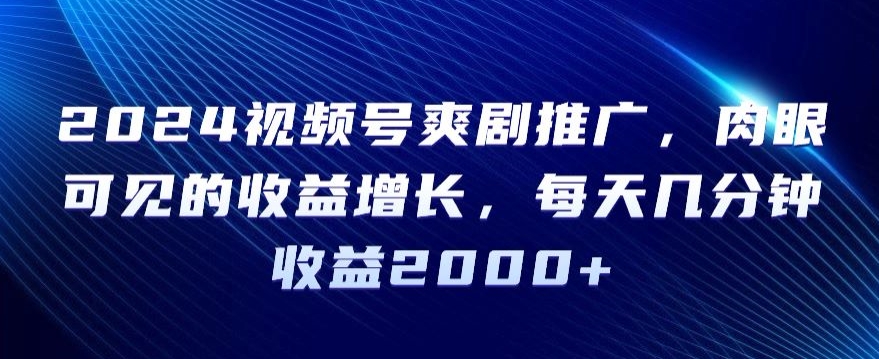 2024视频号爽剧推广，肉眼可见的收益增长，每天几分钟收益2000+九峰网创-分享创业资讯-最新网络创业项目-分享最新赚钱项目九峰网创