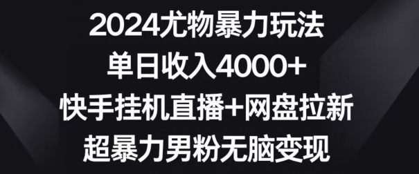 2024尤物暴力玩法，单日收入4000+，快手挂机直播+网盘拉新，超暴力男粉无脑变现九峰网创-分享创业资讯-最新网络创业项目-分享最新赚钱项目九峰网创