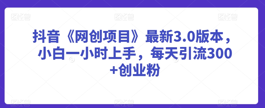 抖音《网创项目》最新3.0版本，小白一小时上手，每天引流300+创业粉九峰网创-分享创业资讯-最新网络创业项目-分享最新赚钱项目九峰网创