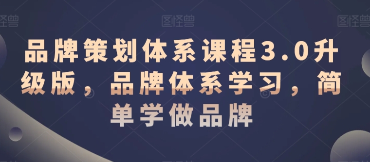 品牌策划体系课程3.0升级版，品牌体系学习，简单学做品牌九峰网创-分享创业资讯-最新网络创业项目-分享最新赚钱项目九峰网创