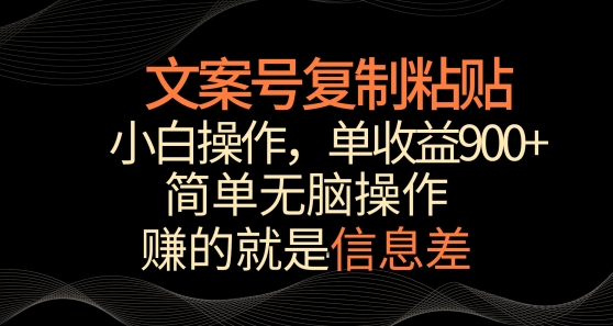 文案号掘金，简单复制粘贴，小白操作，单作品收益900+九峰网创-分享创业资讯-最新网络创业项目-分享最新赚钱项目九峰网创