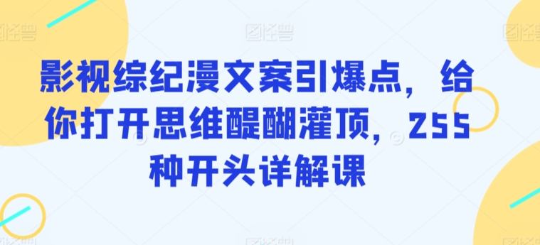 影视综纪漫文案引爆点，给你打开思维醍醐灌顶，255种开头详解课九峰网创-分享创业资讯-最新网络创业项目-分享最新赚钱项目九峰网创