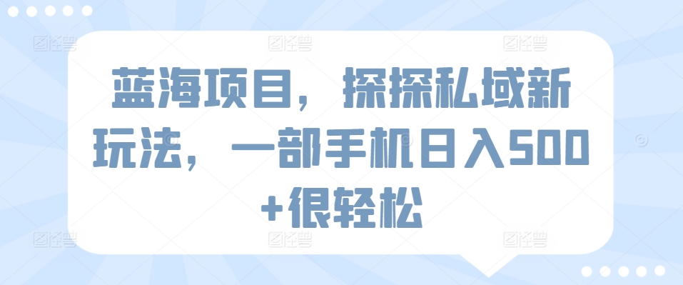 蓝海项目，探探私域新玩法，一部手机日入500+很轻松九峰网创-分享创业资讯-最新网络创业项目-分享最新赚钱项目九峰网创