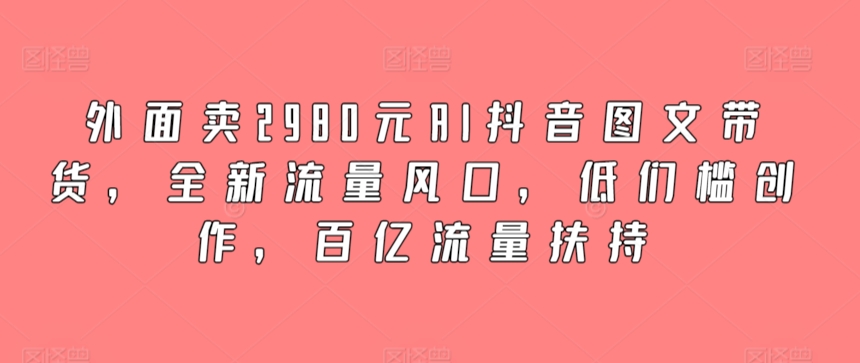 外面卖2980元AI抖音图文带货，全新流量风口，低们槛创作，百亿流量扶持九峰网创-分享创业资讯-最新网络创业项目-分享最新赚钱项目九峰网创