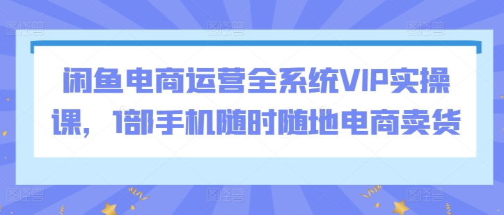 闲鱼电商运营全系统VIP实操课，1部手机随时随地电商卖货九峰网创-分享创业资讯-最新网络创业项目-分享最新赚钱项目九峰网创